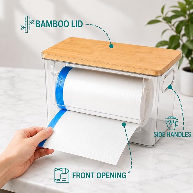 4 PACK Stackable Trash Bag Dispenser Organizer, Multi-Purpose Under Sink Garbage Bag Storage Holder for Kitchen Cabinet Pantry Laundry Room Grocery Plastic Bag Container Organizer