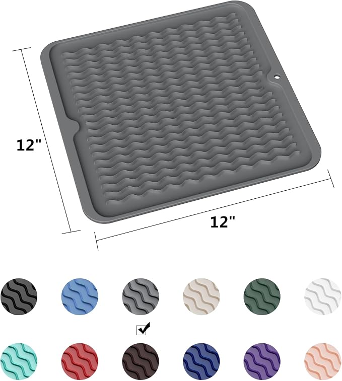 ZLR 4-in-1 Silicone Mat: Air Fryer & Coffee Maker, 12"x12", Dark Gray | Dish Drying Mat, Heat-Resistant Trivet to 450°F, Appliance Non-Slip Base, Food-Grade, Dishwasher Safe, Rolls Up