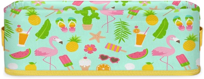 Summer Flamingo Fruits Bathroom Storage Basket, Foldable with Handle Open Countertop Paper Towel Decorative Box, Toilet Tank Top Shelf Baskets for Home Closet Bedroom Living Room O