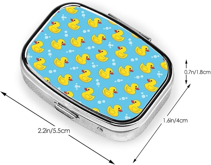 Portable Pill Organizer Compact Moisture-Proof Case Daily Vitamin Box for Men Women Travel Pocket Purse, Yellow Rubber Ducks Soap Bubbles Blue