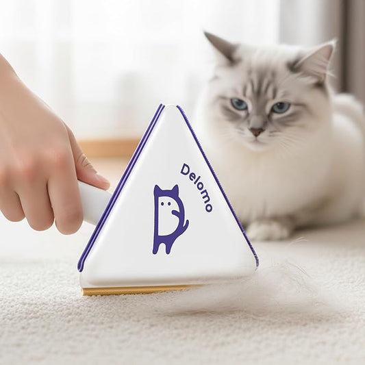 Multi-Use Pet Hair Removal Tool: DELOMO Handheld Fur Rake Scraper – Metal Side for Deep Cleaning on Carpets, Rugs & Car Mats, and Rubber Side for Gentle Cleaning on Couches – Ideal for Pet Homes