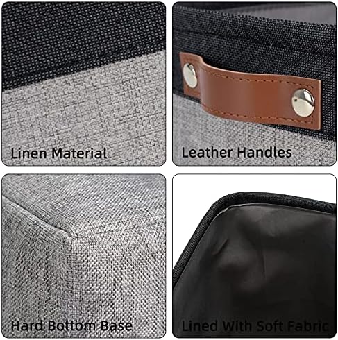 DULLEMELO Large Collapsible Storage Basket/Bin with Sturdy Leather Handles, Fabric Organizer Bin for Storage Clothes, Books, Office, Bedroom, Closet, Nursery & Laundry (Black&Gray)