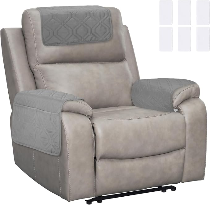 uxcell 3Pcs Sofa Armrest Covers, Armchair Covers with Side Storage Pocket Waterproof Recliner Chair Protector Anti-Slip Couch Arm Headrest Protect for Home Living Room, Dark Gray