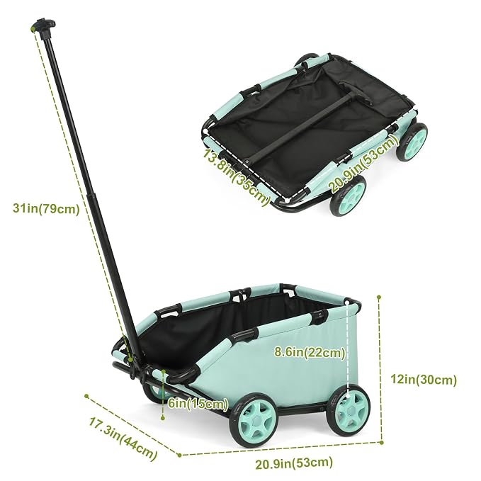 Mini Dog Strollers for Mini Pets, Foldable Multifunctional Shopping Carts with Extendable Pull Handle, Doggie Wagon Built-in Cushion and Safety Rope with Storage Bag (Tealblue)