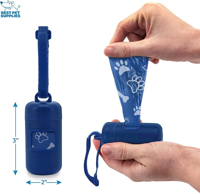 Best Pet Supplies Dog Poop Bag Holder Leash Attachment with Reusable Dispenser for Travel, Walking, Park, and Outdoor Use, Durable with Clip-On - Royal Blue, Pack of 2, Plastic Dispenser w/30 Bags