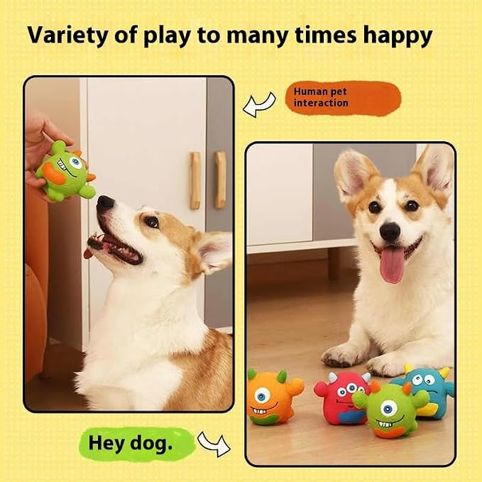 Dog Squeaky Toy, Monster Shape Chew for Small Medium Breeds Puppy Teething Relief Durable Latex for Biting Cleaning Interactive Washable Pet Supply (Green)