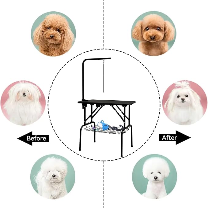 Baohe-32 Inch Dog Grooming Table - Pet Grooming Table - Foldable, Adjustable Arm, Portable, Non-Slip Grooming Table for Dogs at Home - Black