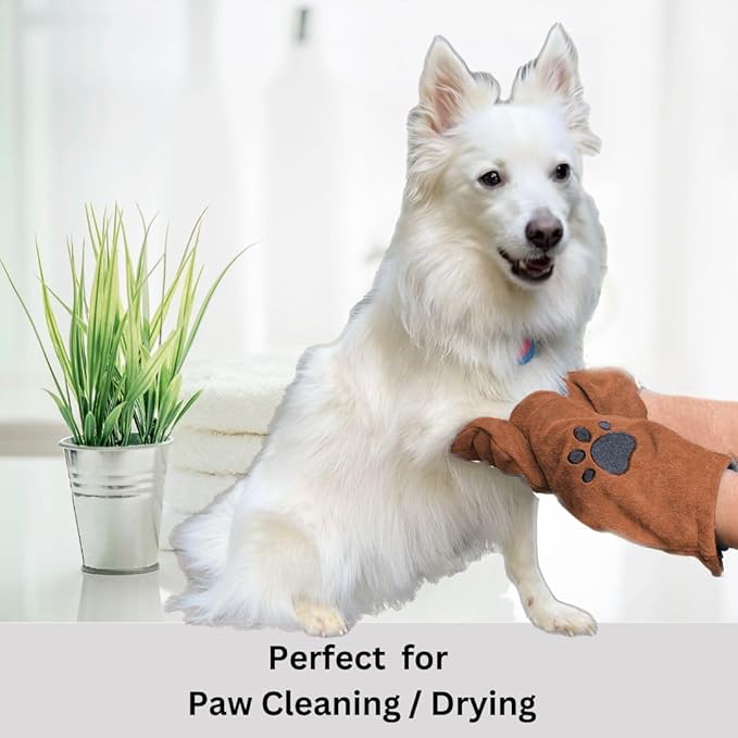 Penny & Niko Microfiber Pet Towel Mitts - Paw Cleaning and Drying Mitts/Gloves for Dogs and Cats (Brown, Standard - 4 Pack)