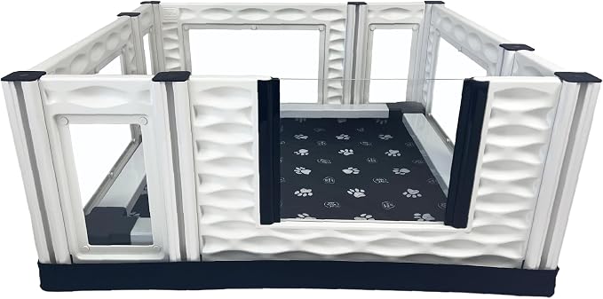 EZclassic Windowed Dog Whelping Box with Rails, Medium 38"x38"x18" | Padded puppy whelping supplies with black pad, comfortable for mother and puppies, easy cleanup