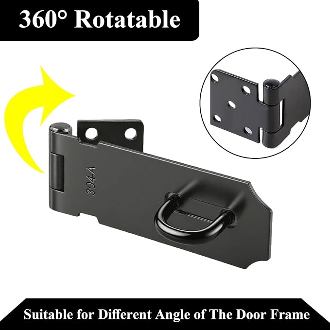 2 Pack 4 Inch Black Door Padlock Hasp, Stainless Steel Shed Gate Lock Latch, Heavy Duty Security Lock with Screws, for Cabinet, Pet Cage, Crate, Fence, Window, External Doors