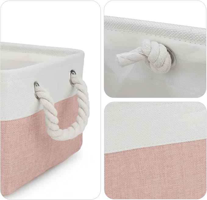 Pet Toy Storage Box Dog Toy Organizer Basket Personalized Large Capacity Collapsible Bin Two-Tone Linen Chest with Sturdy Handles for Living Room Pet Supplies Organizing (White Pink S)