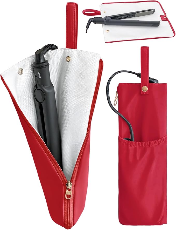 Lifeplus Holder & Mat for Hot Tools, Curling Iron Flat Iron Heat Resistant Hair Tools Travel Bag - Ideal for Home, Travel, Red