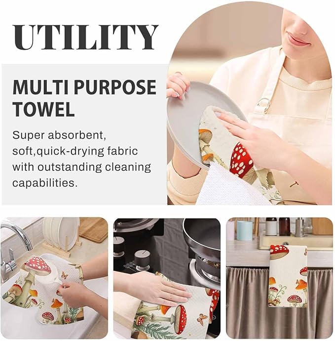 Mushroom Moon 2Pcs Kitchen Towels Butterfly Leaf 16X24 Inch Ultra Soft Tea Towel Super Absorbent Terry Dish Towels for Kitchen Linens