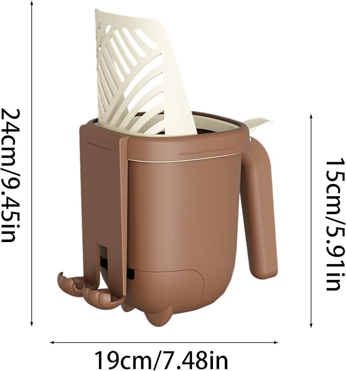 Cat Litter Shovel Scoop with Bag, Cat Litter Shovel with Storage Bucket, Removable Cats Litter Scoop, Bin Doubles as Scoop Holder, Large Capacity Cats Scooper Portable Shovel (Coffee)