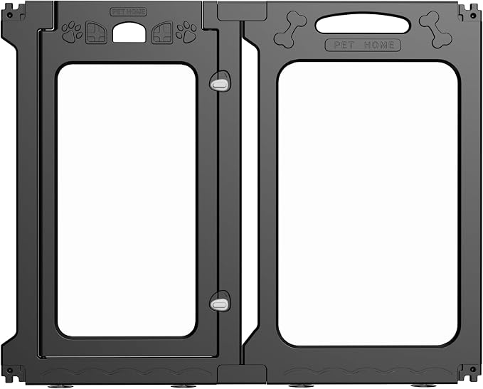 Clear Acrylic Indoor Dog Playpen, 30" H, 1 Door & 1 Side Panel, Black