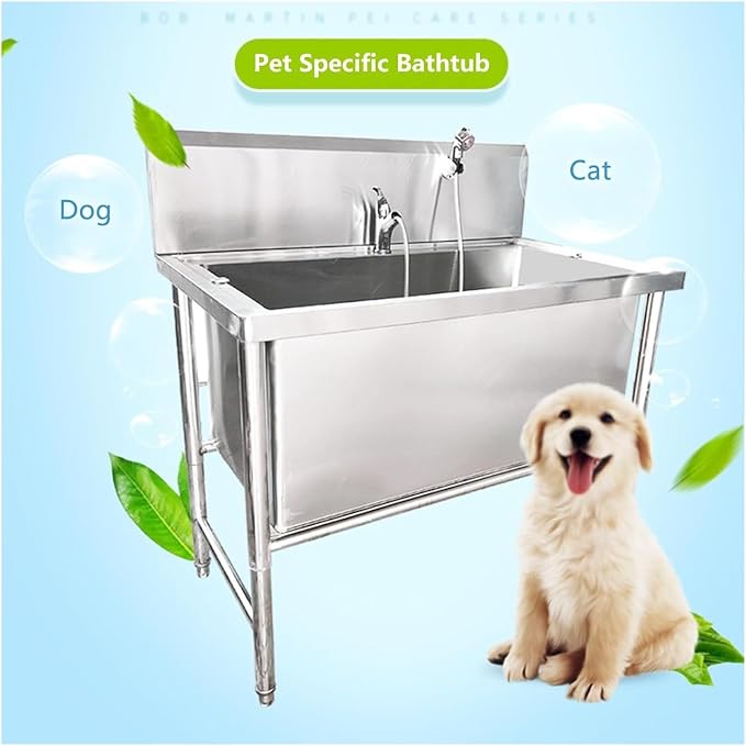 Pet Grooming Tub,Stainless Steel Bathing Station for Home Use,Professional Wash Sink for Dogs.Silver-120cm/47.2in