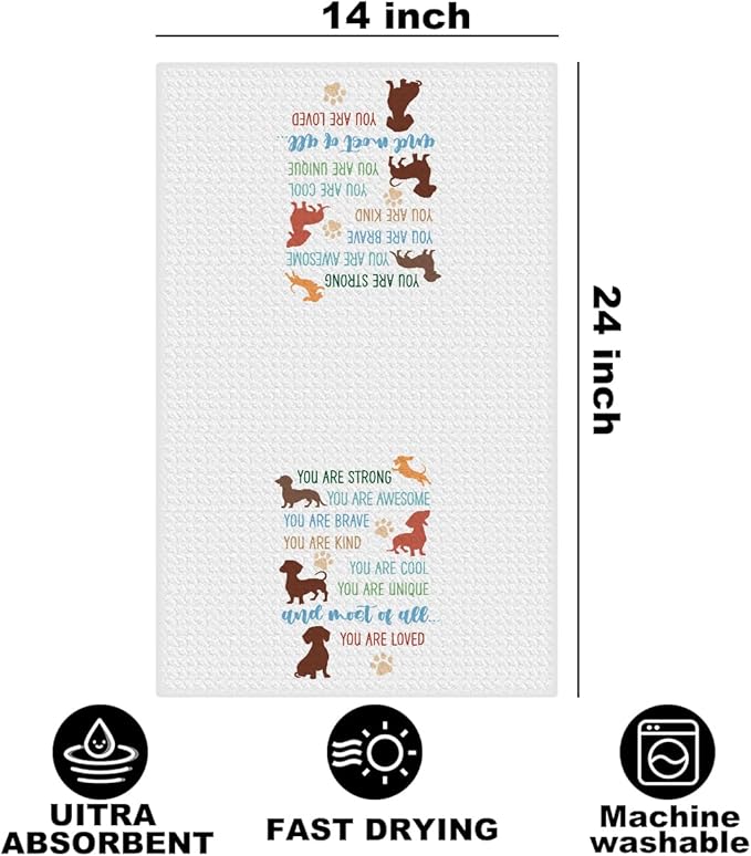 Hanamiya Na Dachshund Kitchen Towels 24x14 Inch, Dachshund Gifts Reusable Dish Towels for Kitchen Bathroom Decor, Waffle Weave Hand Cloth Tea Towel, Inspirational Gifts for Women Friend