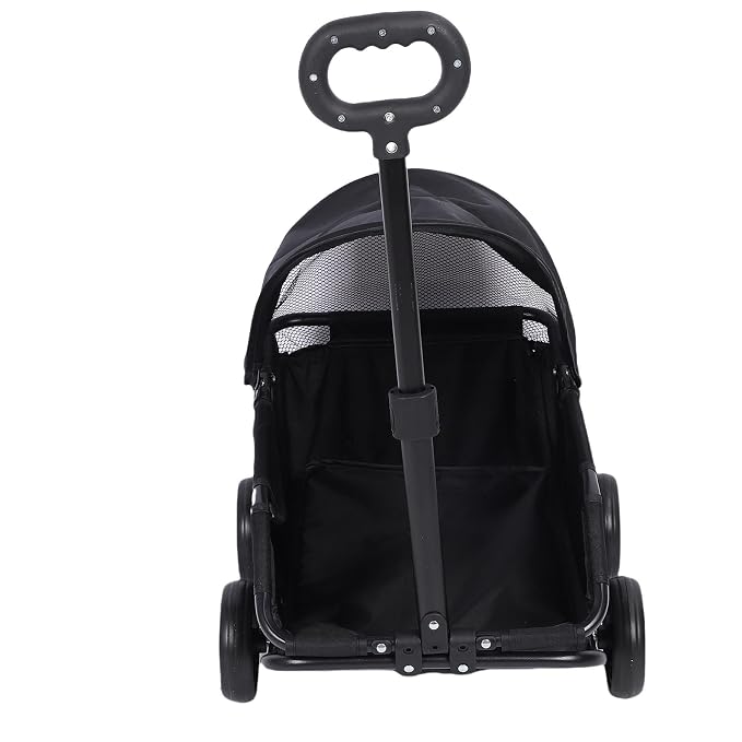 banapoy Foldable Pet Stroller with Canopy, 4 Wheels Pet Strolling Cart for Small Dogs Cats, Lightweight Easy Assembly, 1 Hand Fold, Outdoor Use (Black)