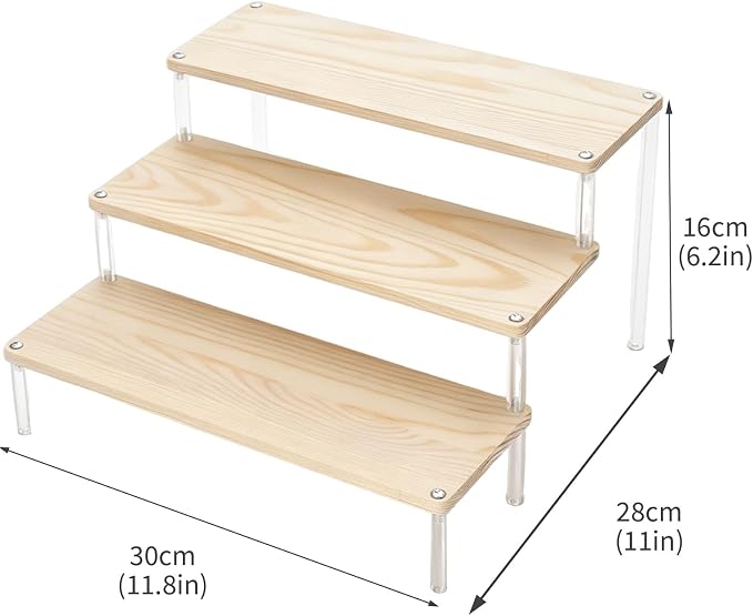 3-Tier Wood and Acrylic Can Organizer for Pantry, Countertop Canned Food Storage Rack, Tiered Display Shelf for Soup, Soda, Pet Food, Kitchen Cabinet