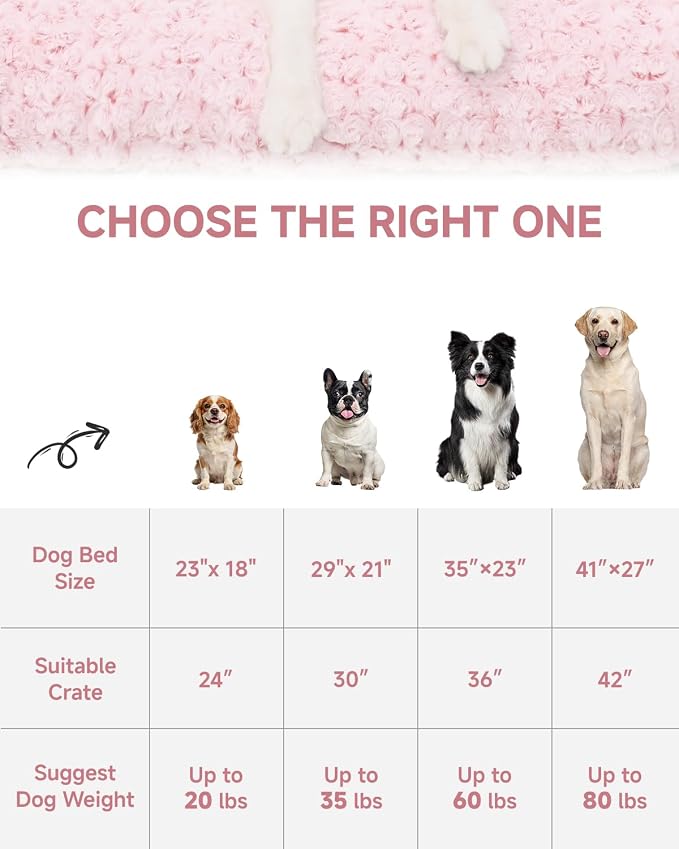 KSIIA Washable Dog Bed Deluxe Plush Dog Crate Beds Comfy Kennel Pad Anti-Slip Pet Sleeping Mat for Large, Jumbo, Medium, Small Dogs Breeds, 23" x 18", Pink | Deluxe Plush Comfy Kennel Pad, Anti-Slip Bottom,Deep Sleeping Mat for Small Dogs,Machine Washa...