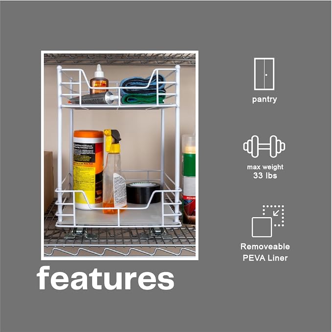 Household Essentials White Steel Two-Tier Pantry Organizer with Plastic Accents