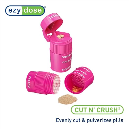 Ezy Dose 3 Compartment Pill Crusher, Cutter & Grinder, Drinking Cup, Pink