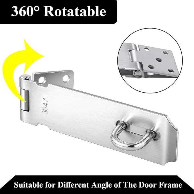 5 Inch Stainless Steel Padlock Hasp, 2 Pack Security Lock Latch, Heavy Duty Gate Staple for Cabinet, Pet Cage, Crate, External Doors, Shed Door, Fence, Window, Silver