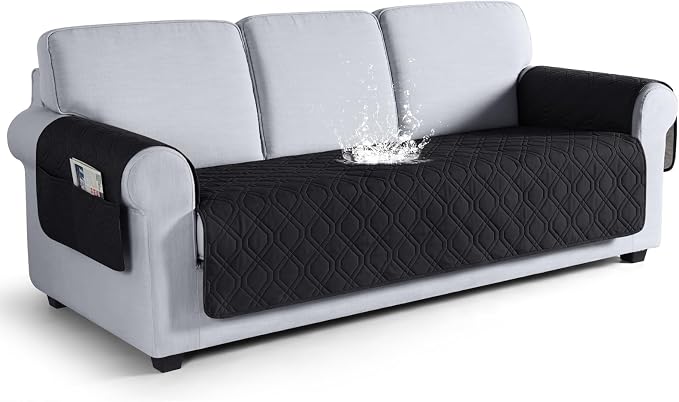 VANSOFY Waterproof Couch Cover for Pets, Black, 67.3" | Non-Slip, Washable, Utility Pockets, Pet Friendly, Furniture Protector Slipcover for 3 Cushion Couch