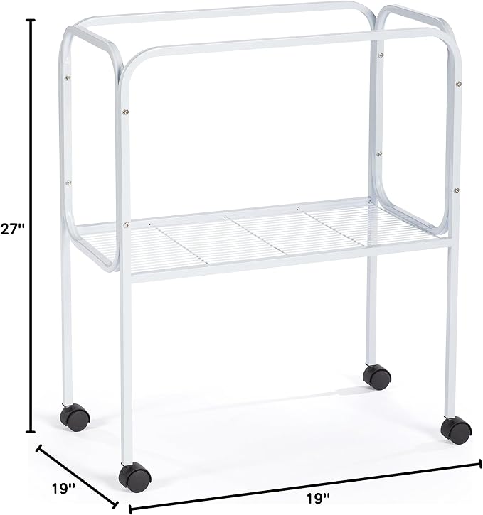 Prevue Pet Products Bird Cage Stand with Shelf - Medium Metal Cage Stand with Rolling Wheels, Mid‑Height for Cage Accessories, Toys, and Storage - White