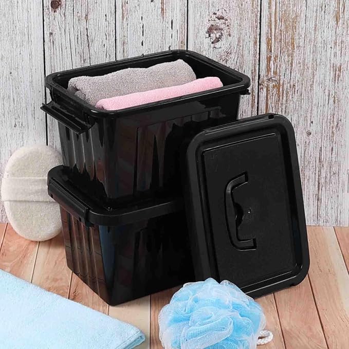 6 Quart Plastic Storage Bins, Latching Box with Handle, 6 Packs | Black Small Latch Tote Container with Lid