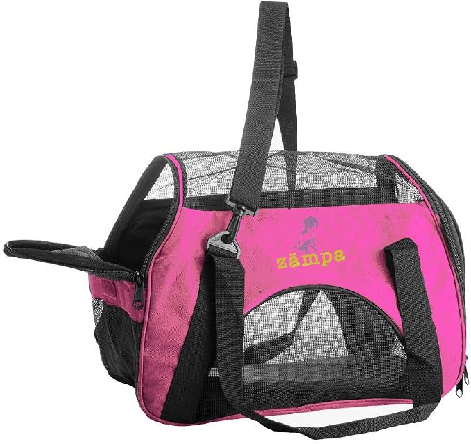 Airline Approved Soft Sided Pet Carrier by Zampa, Low Profile Travel Tote, Removable pad, Premium Zippers & Under Seat Compatibility, for Cats and Small Dogs, 2 Openings, Shoulder Strap For Travel