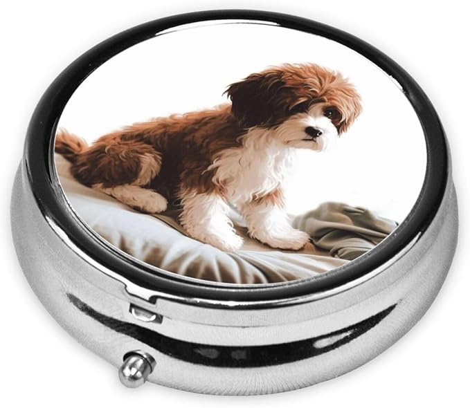 Round Pill Box Pet Dog Pill Case for Purse & Pocket 3 Compartment Pill Organizer Portable Travel Pillbox Medicine Pill Holder Container for Daily Vitamin Cod Liver Oil Storage
