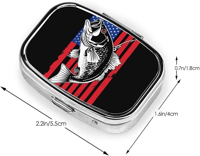 Travel Pill Organizer Portable Pill Case 2 Compartments Vintage Bass Fishing Lure American Flag Small Pill Box Mini Daily Medicine Organizer Box