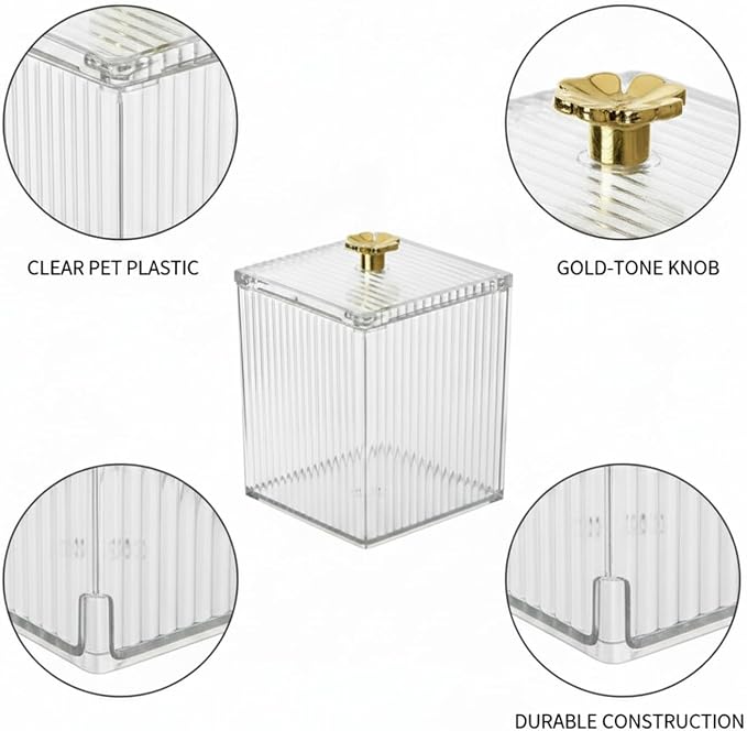 Clear PET Cotton Pad Dispenser Canister - Enclosed Storage for Rounds & Swabs, Compact Bathroom Vanity Organizer (1 Pack)