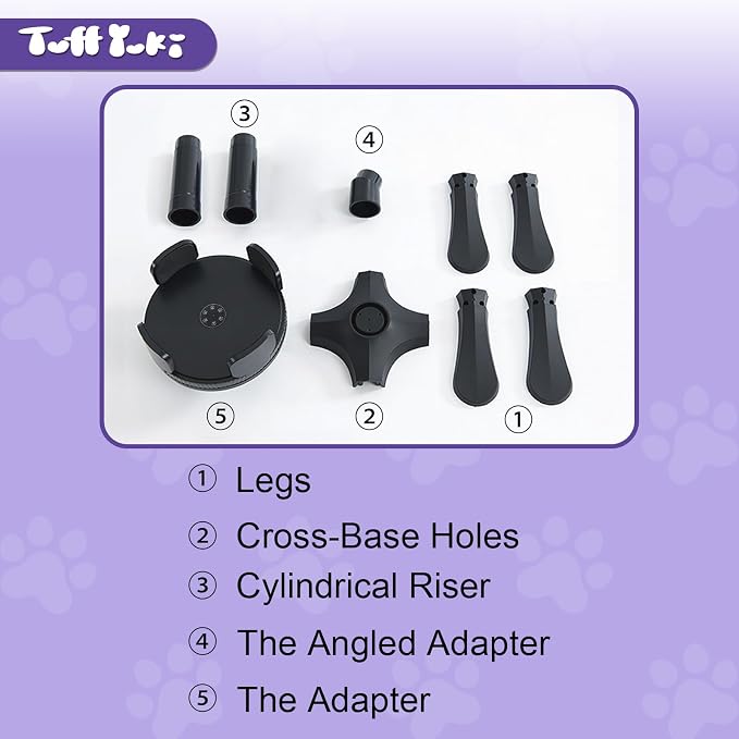 Raised Food Bowl for Dogs,Tilted Pet Feeder Stand,Non Slip Dog Bowls Stand,Dog Food Bowl Stand，for Small Medium Dogs,Adjustable for 5.5"-9.6" Bowls，Heavy-Duty Plastic，(Black, 1-Pack)