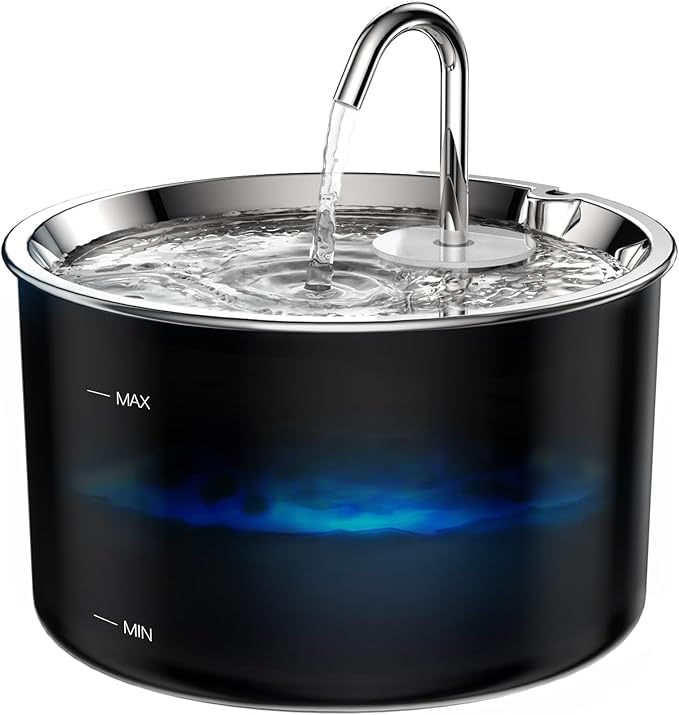 Vividorama Cat Water Fountain Stainless Steel Lid, Corded 3L/101oz Pet Water Fountain, Dog Waterer with Quiet Pump and 4-Layer Filtration for Cats and Dogs