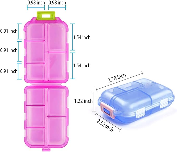Travel Pill Organizer, Moisture Proof Daily Medicine Dispenser Box | Small Weekly Vitamin Pill Case for Supplement, Fish Oil, Meds, Pocket Pharmacy Cute Capsule Container 10 Compartments, Pink