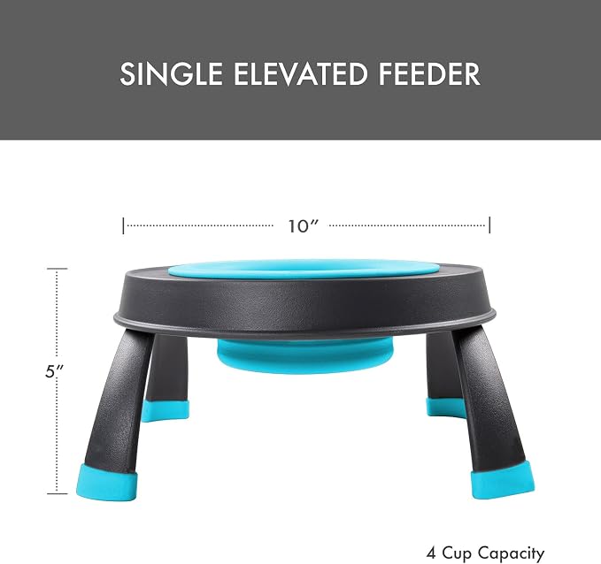 Dexas Pets Elevated Pet Feeder, Large, 4 Cup Capacity, Blue, Raised Pet Food and Water Bowl