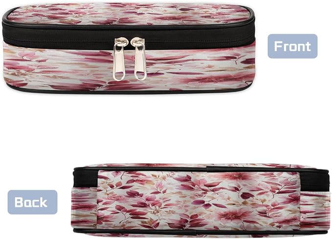 Pencil Case Large Capacity Pencil Bag Watercolor Pink Red Leaf Flower Pouch Box Organizer Pen Case, School Supplies for Teen Adult