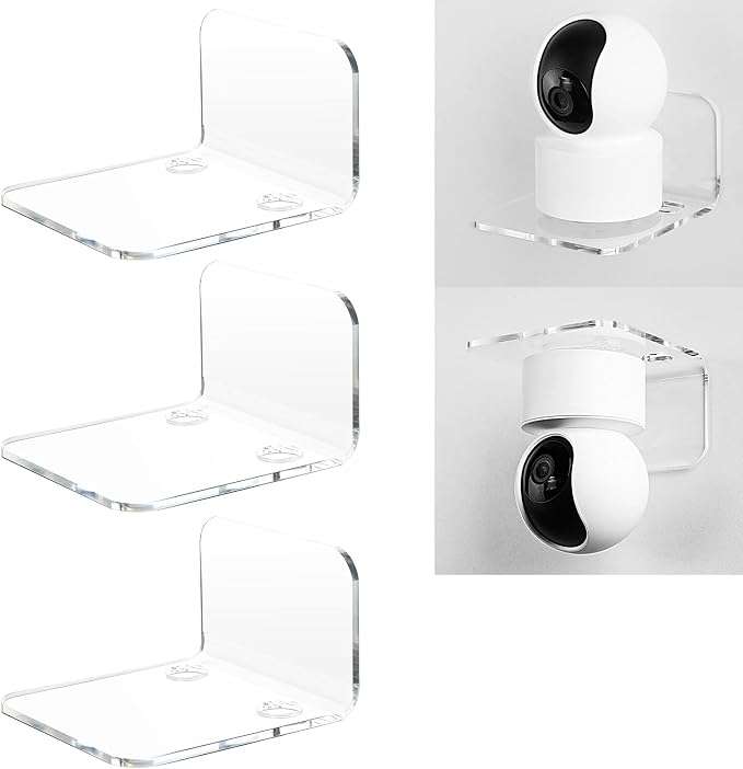 OAPRIRE Small Floating Wall Shelf Set of 3, 4" Clear Acrylic for Monitors | Universal, with Cable Clips & Tapes, No Drill, Easy to Install, Durable, Fits Security Cameras, Baby Monitors, Speakers