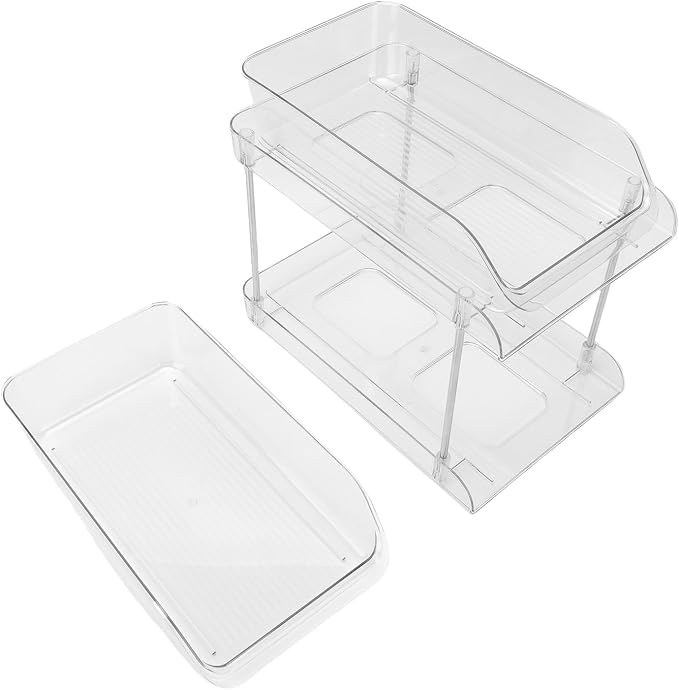 Under Sink Pull Out Organizer 2 Tier | Transparent Acrylic Shelves for Easy Viewing | Stackable Storage for Bathroom/Kitchen/Pantry | 2 Baskets, No Tools Needed