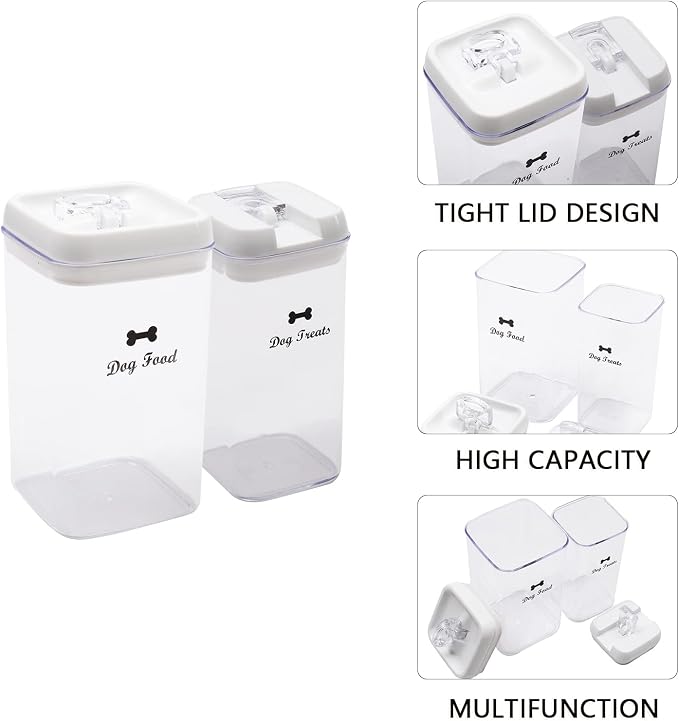 Pethiy Dog Food and pet Treats Storage Container - Clear Plastic - airtight Storage Canister Tins cookie pet jars(2 Pack set)