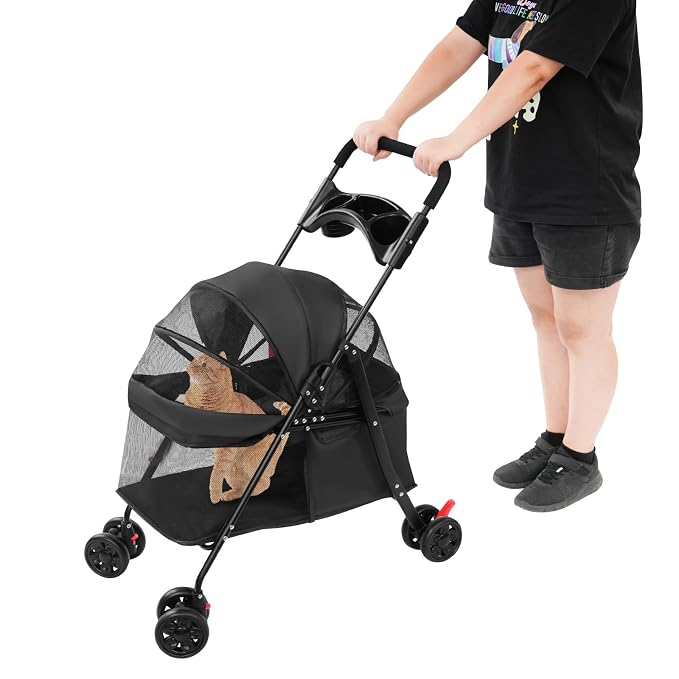 Foldable Pet Cart for Small to Medium Dogs & Cats, 10-40lbs Capacity Lightweight Travel Pet Stroller (Black)