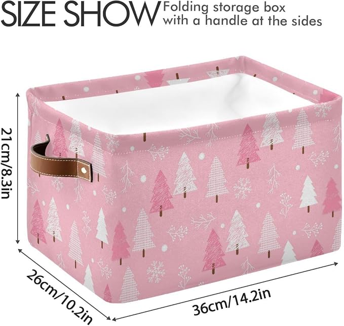 Christmas Tree Pink Storage Basket Fabric Kitchen Baskets Winter Snowflake Xmas Decorations Open Home Storage Bins Boxes Foldable Organizer Bag for Toy Book Shelf Closet Baskets 16×12×8 Inches 2 Pack