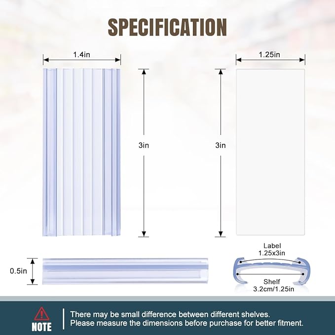 100Pcs Wire Shelf Label Holders with 100Pcs Label Paper Inserts, Plastic Wire Rack Label Holder Compatible with Metro and Nexel 1-1/4in Shelves, Label Area 3in Lx1.25in H