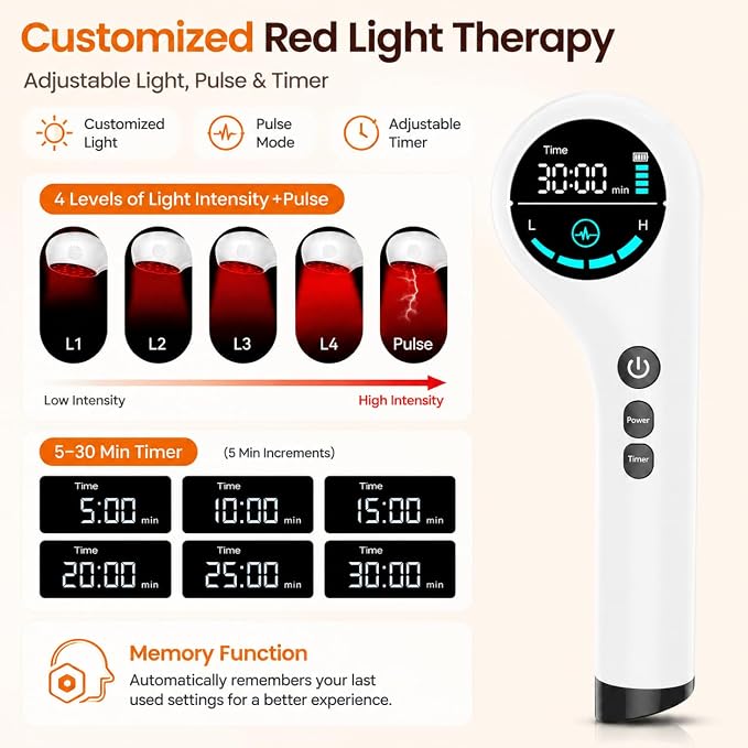 Red Light Therapy Device with Stand, 808/650nm Handheld Infrared Light Wand | Cordless Red Light Therapy for Body, Knee, Shoulder, Back, Joint, Dogs, Portable for Home Daily Comfort Office Use