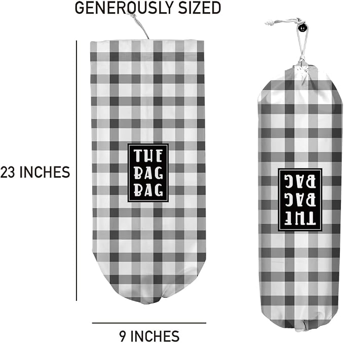 Plastic Bag Holder,Reusable And Washable Grocery Bag organizer,for Home Kitchen Travelling Camping Decor, use 1 Pack, Black White And Gray Checkerboard Pattern