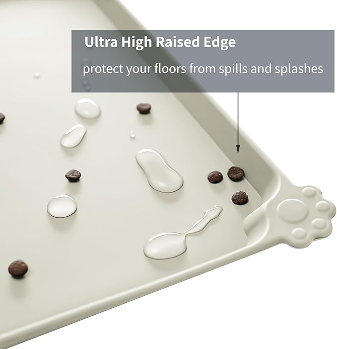 Reopet Waterproof Pet Feeding Mat, Non-Slip Silicone Placemats for Dog Cat Food and Water Bowl, High Raised Edges to Prevent Spills and Protect Floors