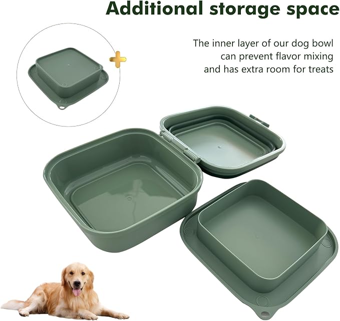Collapsible Dog Bowls, Travel Food and Water Double Bowl for Cats & Dogs, 2-in-1 Portable BPA-Free Feeding Solution, Perfect for Traveling, Camping & Walking (L/ 100oz)