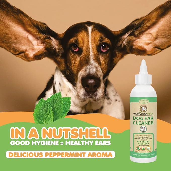 Dog Ear Cleaner solution with Peppermint aroma | Its natural extracts aids in dog ear mites treatment by removing wax, debris & odor | Dog Ear Wash / Otic Cat Ear Cleaner Drops | Puppy Ear Cleaner